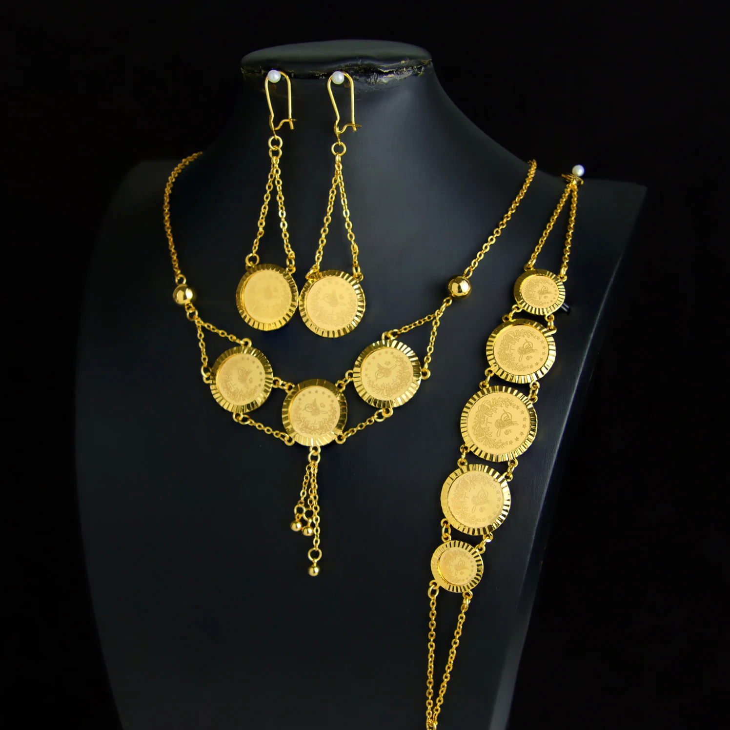 Islamic Vintage Gold Jewelry Set 21k Gold Plated Copper Turkish