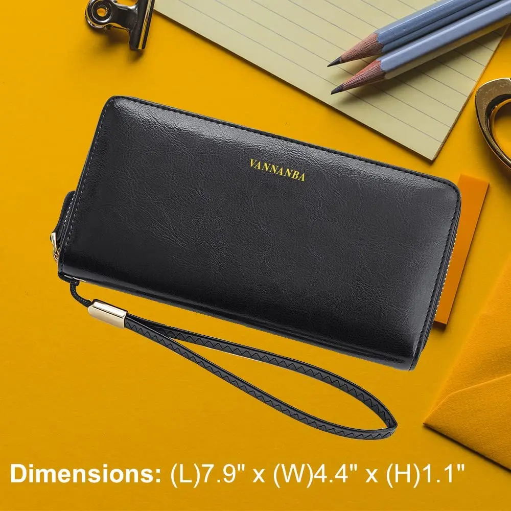 VANNANBA Womens Large Capacity Wallets Zip Around Wristlet Wallets for Women,Genuine Leather RFID Credit Card Holder