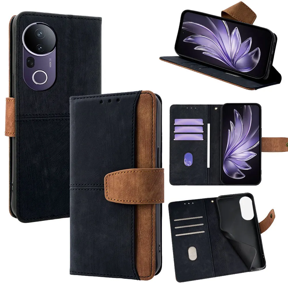 Retro Leather Wallet Flip Case with 3 Card Slots - Shockproof Phone Cover