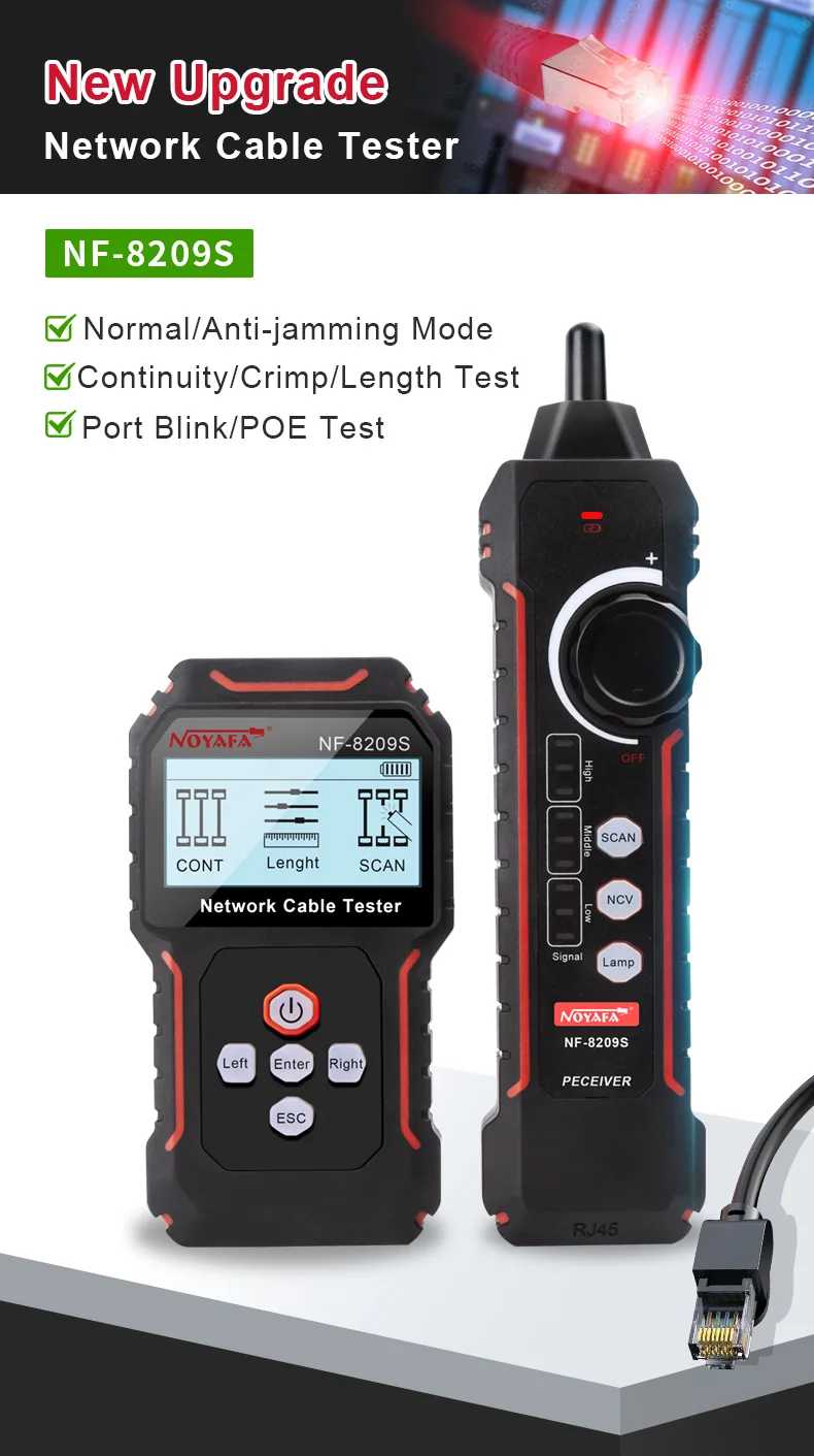 Ferramentas de Rede, Display LCD, Medida Comprimento, Wiremap Tester