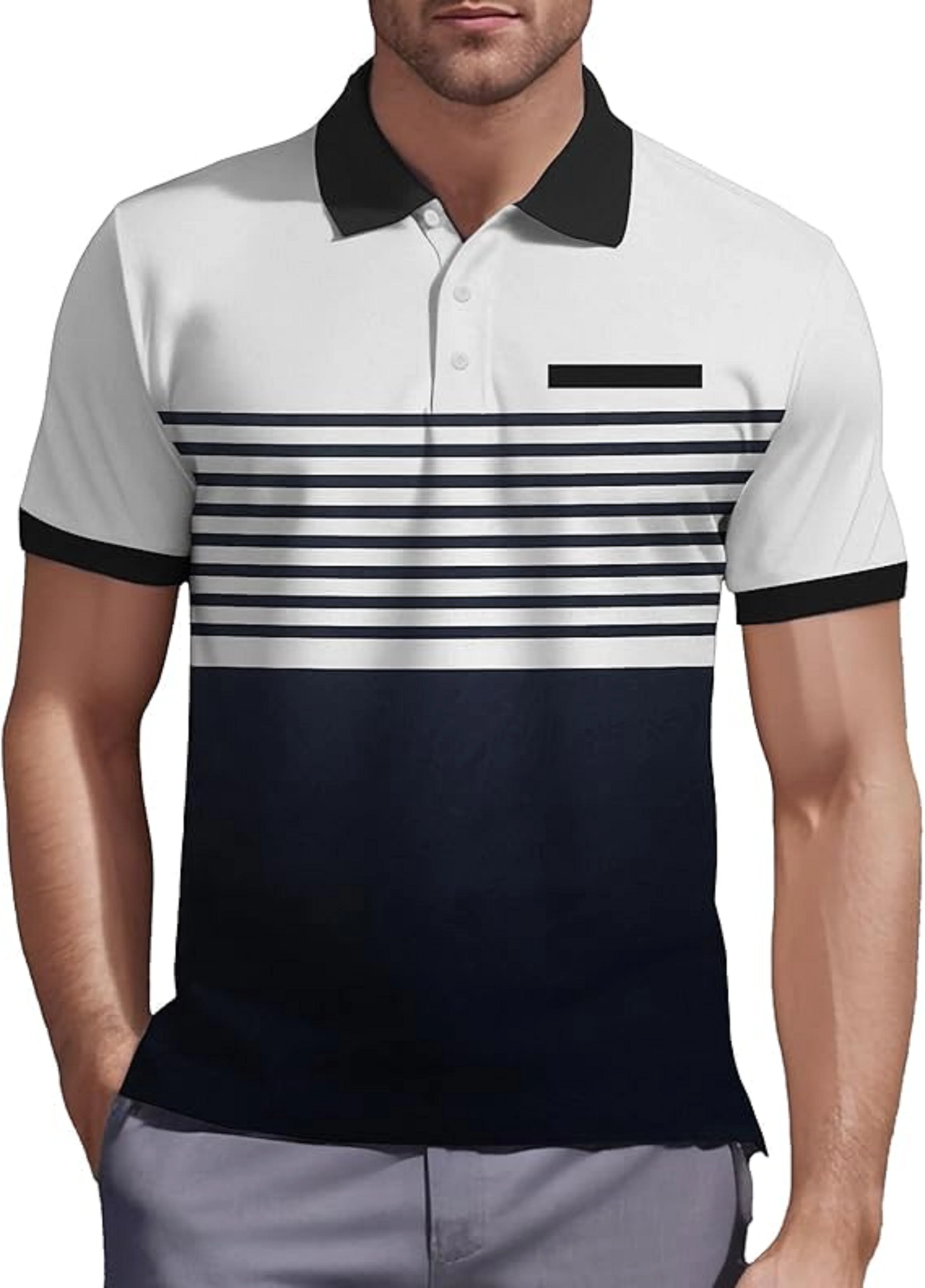 Men's Striped Color Matching Fashionable Golf Sports Polo Shirt, Comfortable and Versatile Men's T-Shirt, Men's Short-Sleeved to 9 S853670b102284a79aab92c8f1d5a9e18Y