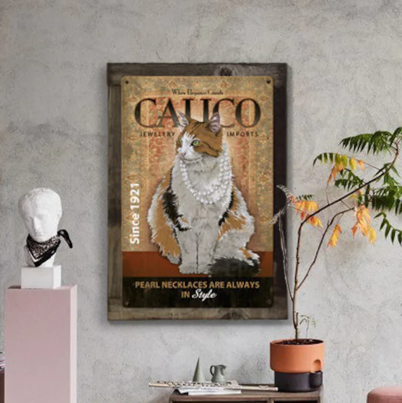 

Calico, Cat, металлический знак, американская сталь, Настенный декор, настенное искусство, винтажный знак