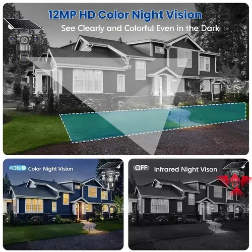 12MP HD Solar Outdoor Camera 3 Lens 3 Screen 10X Zoom CCTV Night Vision IP66 Waterproof PIR Human Detect Wifi Security Camera - Image 5
