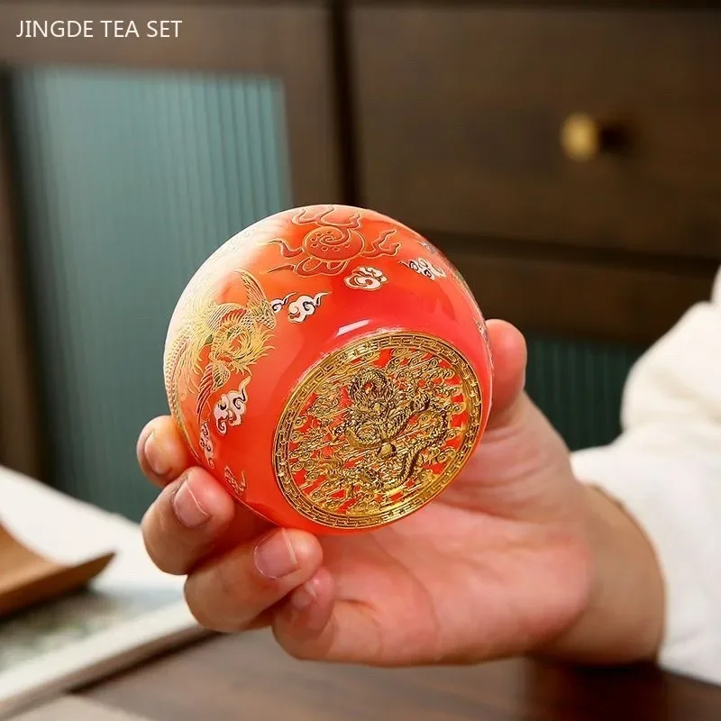 50ml Double Dragon Play Beads Glass Tea Cup Home Exquisite Tea Set Zen Master Cup Custom Beauty Tea Set Accessories