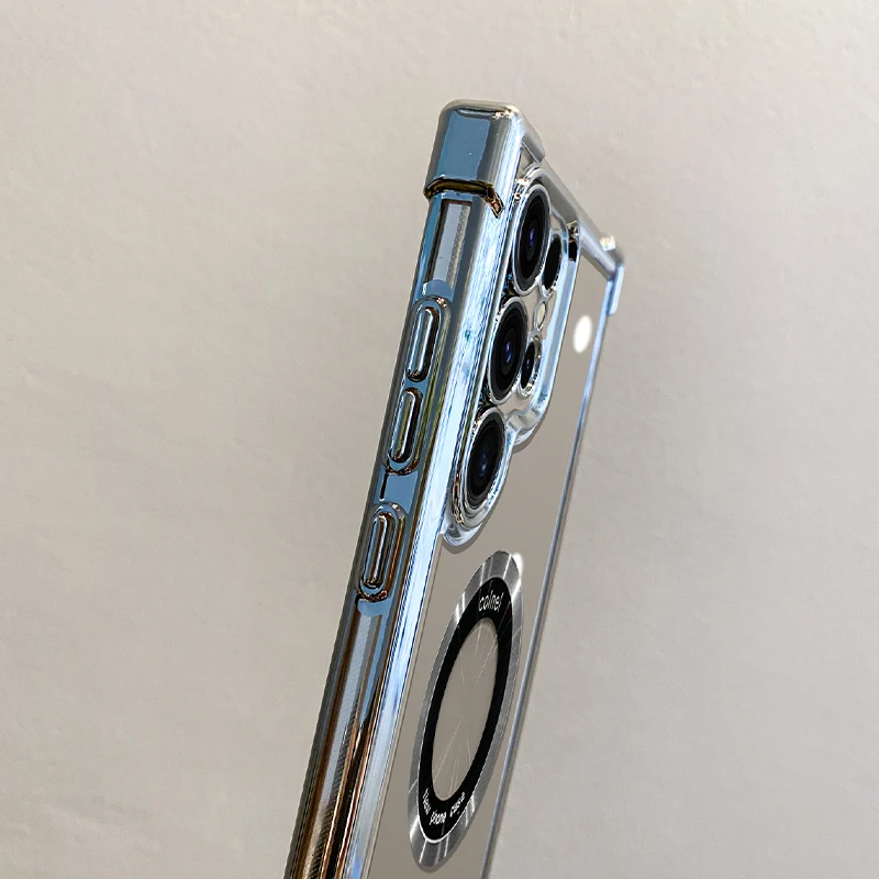 Luxury Plating Magnetic Wireless Charge Case For Samsung S25 S24 Ultra S23 S22 Plus Clear Shockproof Camera Protection Cover