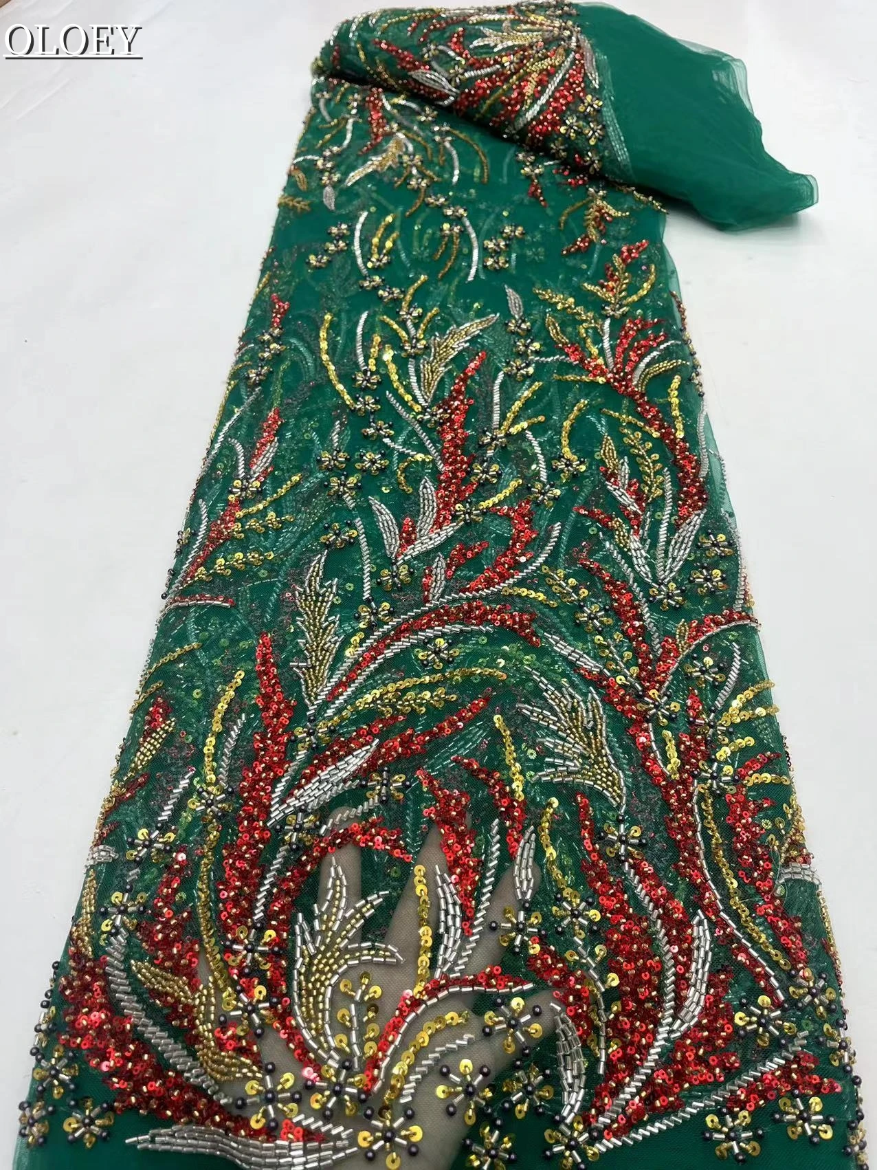 

Fashion High Quality Luxury French Embroidery Heavy Groom Lace Fabric African Nigerian With Sequins Fabric For Wedding Dress