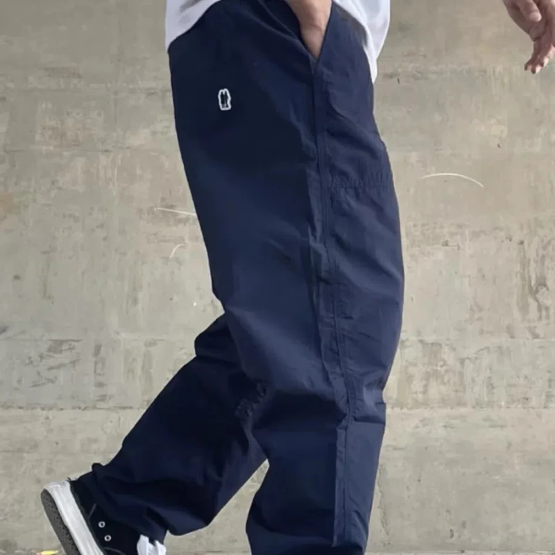 2024 Summer Thin Japanese Style Outdoor Loose Men's Elastic High Waisted Solid Pockets Retro Quick Drying Breathable Cargo Pants