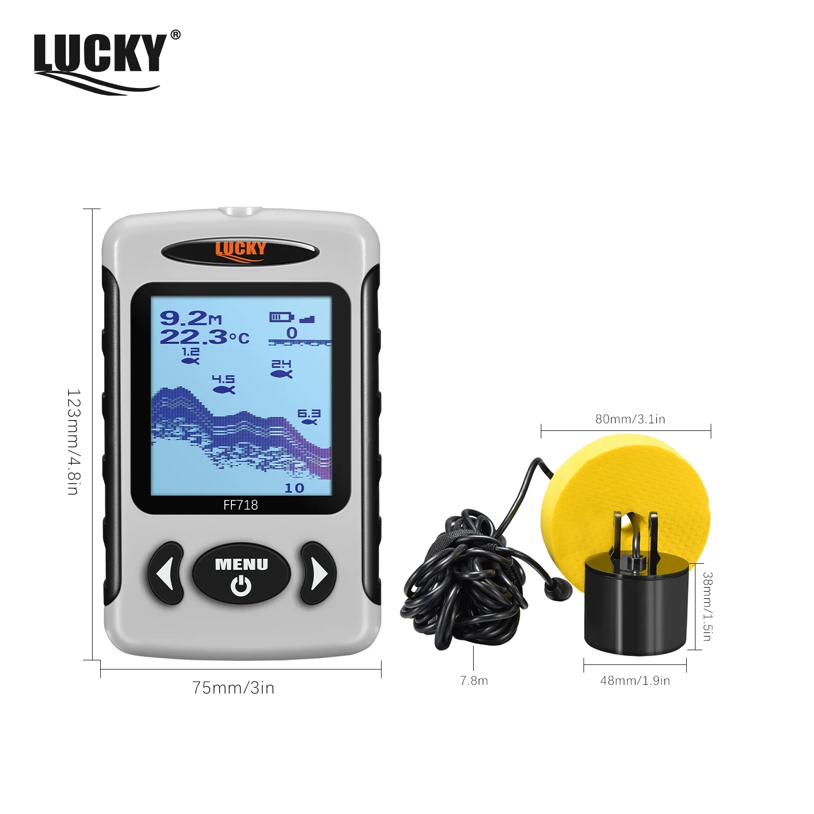 Sondeur de pêche portable LUCKY FF718D 2.2 pouces double fréquence - Détecteur 100M pour pêche sur glace