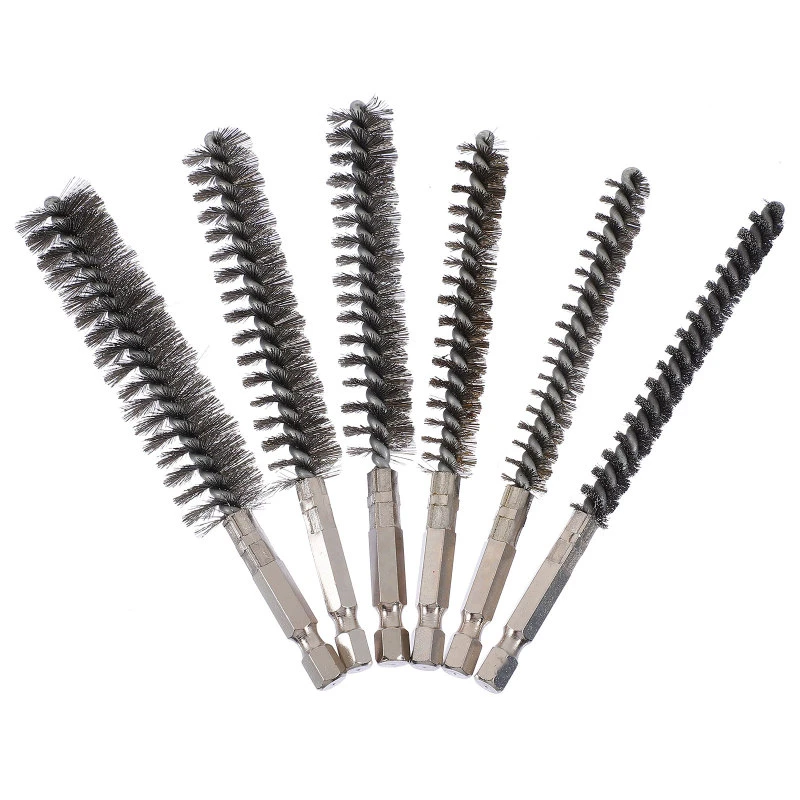 6pcs/set 8-19mm Tube Cleaning Wire Brush Machinery Paint Remover Rust Cleaner Washing Polishing Tools For Electric Drill Impact 1 8 ss liquid column cleaning nozzle linear needle water column type strong impact high pressure cleaning tip industrial