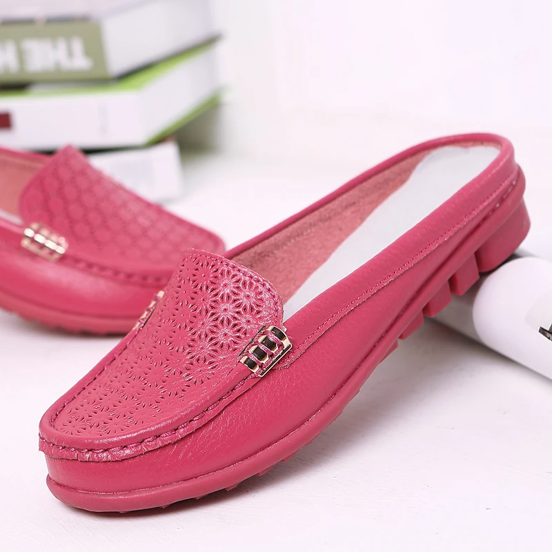 

34-42 plus size leather female hollow comfortable lightweight breathable slippers Baotou slippers indoor and outdoor sandals non