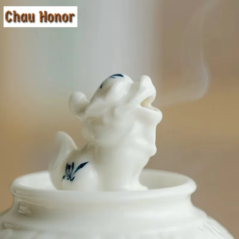 Hand-painted Butterfly Orchid Ceramic Fragrance Stove Chinese Censer Burner Holder Zen Incense Plate Sandalwood Teaware Ornament