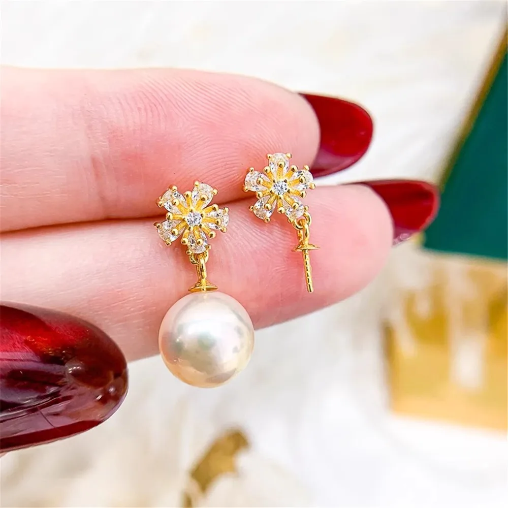 

DIY Pearl Mini Accessories S925 Pure Silver Ear Stud Empty Holder Gold Silver Earrings Fit 8-11mm Round E356