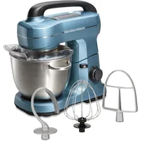 Hamilton Beach Electric Stand Mixer, 4 Quarts, Dough Hook, Flat Beater Attachments, Splash Guard 7 Speeds with Whisk, Blue 1