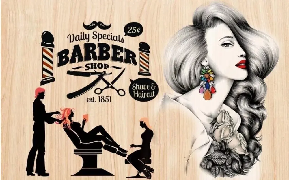 personalizado, cabeleireiro, cabeleireiro, tatuagem, imagem de fundo, tendência, barbearia