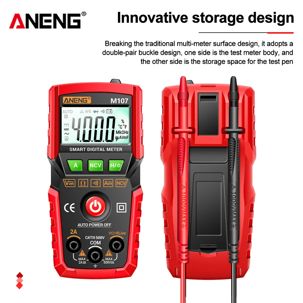 ANENG M107 Mini Smart Multimeter 4000 Count Digital Meter Professional Multi Function Electrician Tester Tools