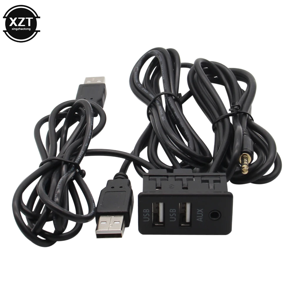 Car Dash Flush Mount USB Port Panel Auto Boat 3.5mm AUX USB Extension Cable Adapter for Volkswagen Toyota