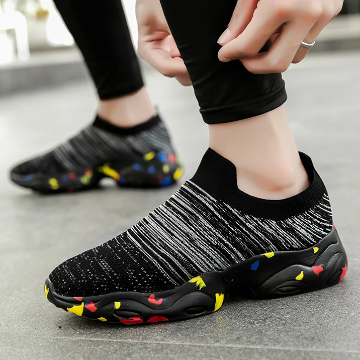 Women Men Sneakers Breathable Low Top Casual Shoes Camouflage Mesh Sock Shoes Outdoor Running Shoes Slip on Plus Size 35-48