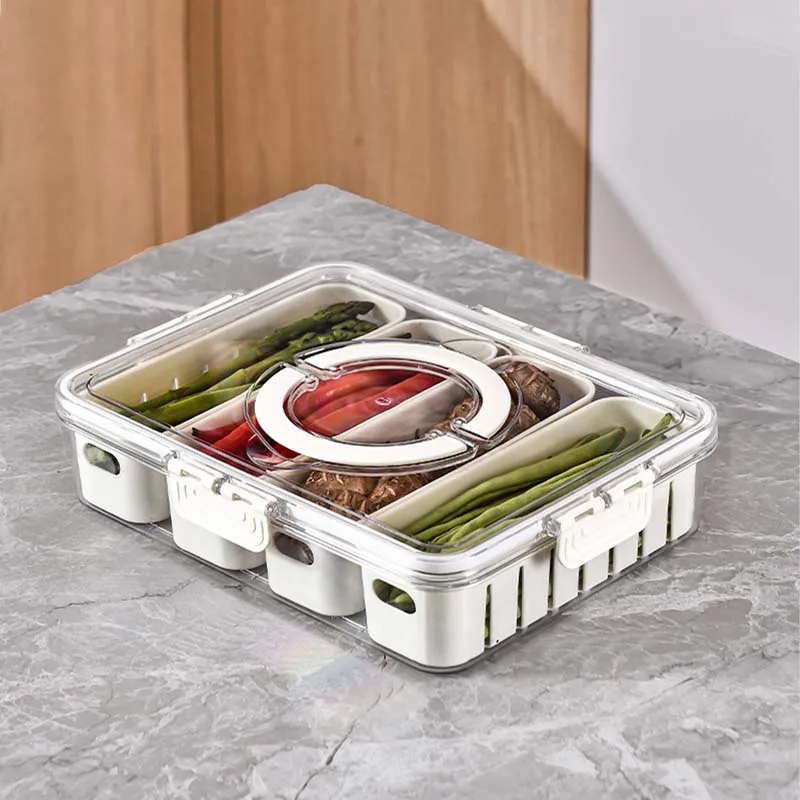 1PC PET Preservation Box with Lid and Handle Divided Serving Tray Refrigerator Frozen Storage Box Kitchen Seasoning Containers 3