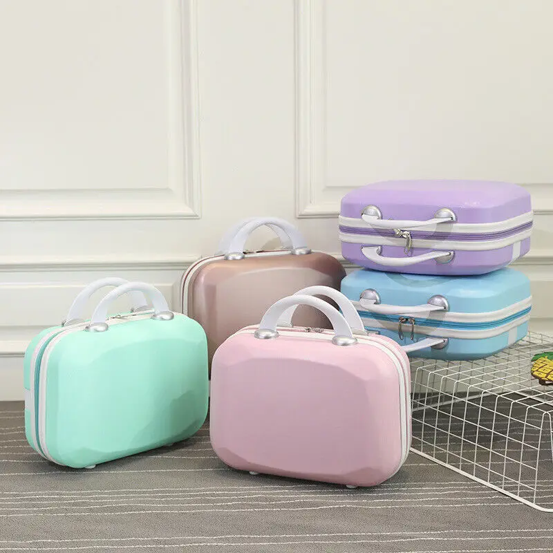 

14 Inch Mini Suitcase Diamond Cute Cosmetic Case Pink Small Zipper Storage Box