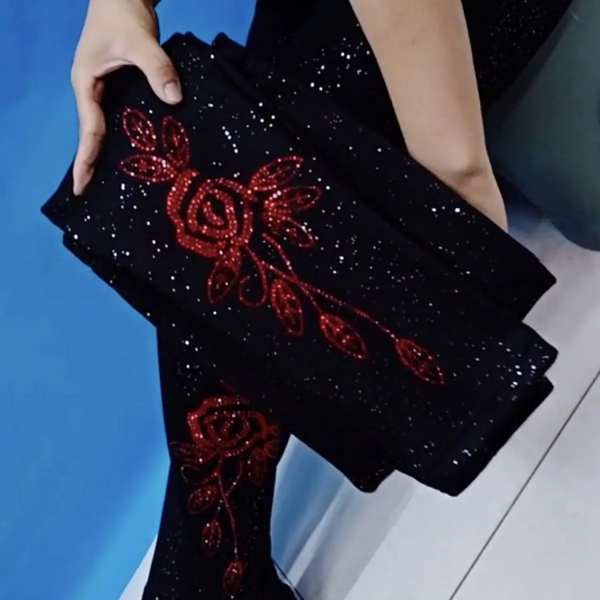 Autumn Winter Sequin Print Black Women's Leggings Pants High Waist Plus Size Pencil Trousers