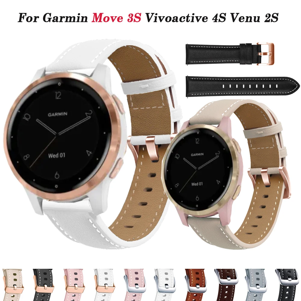 18mm Rose Gold Buckle Leather Smart Watch Strap For Garmin Vivoactive
