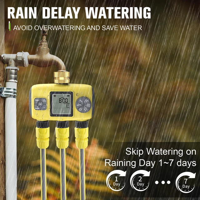 3-Outlet Automatic Water Timer Garden Irrigation Watering System Smart Independent Control Sprinkler Programmer Tools 5