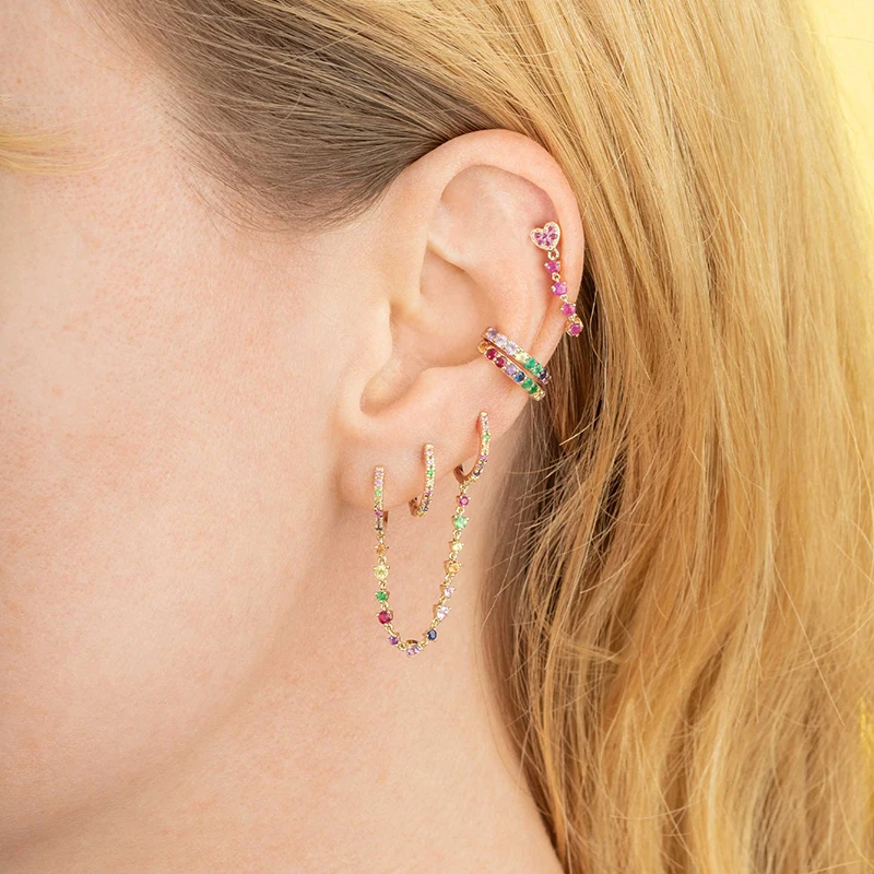 TIANDE Gold Color C Shape Ear Cuffs Earrings for Women Color Zircon Fake Piercing Clip Earrings Fashion Jewelry
