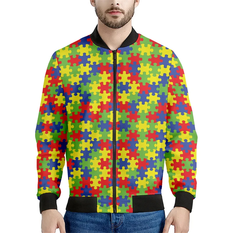 thumbnail image 1 of Chaqueta con estampado de rompecabezas divertido para hombre, primavera y otoño, manga larga, moda informal, chaquetas para niños con estampado 3D, sudaderas holgadas estilo Harajuku, 1 of 4