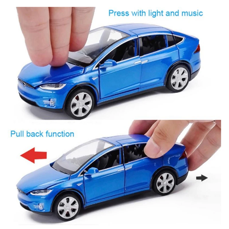 1:32 Tesla Model X90 High Simulation Metal Model Acousto-optic Pull-back Toy Car 4 Open Door Flashing Music Kids Toy Gift 4