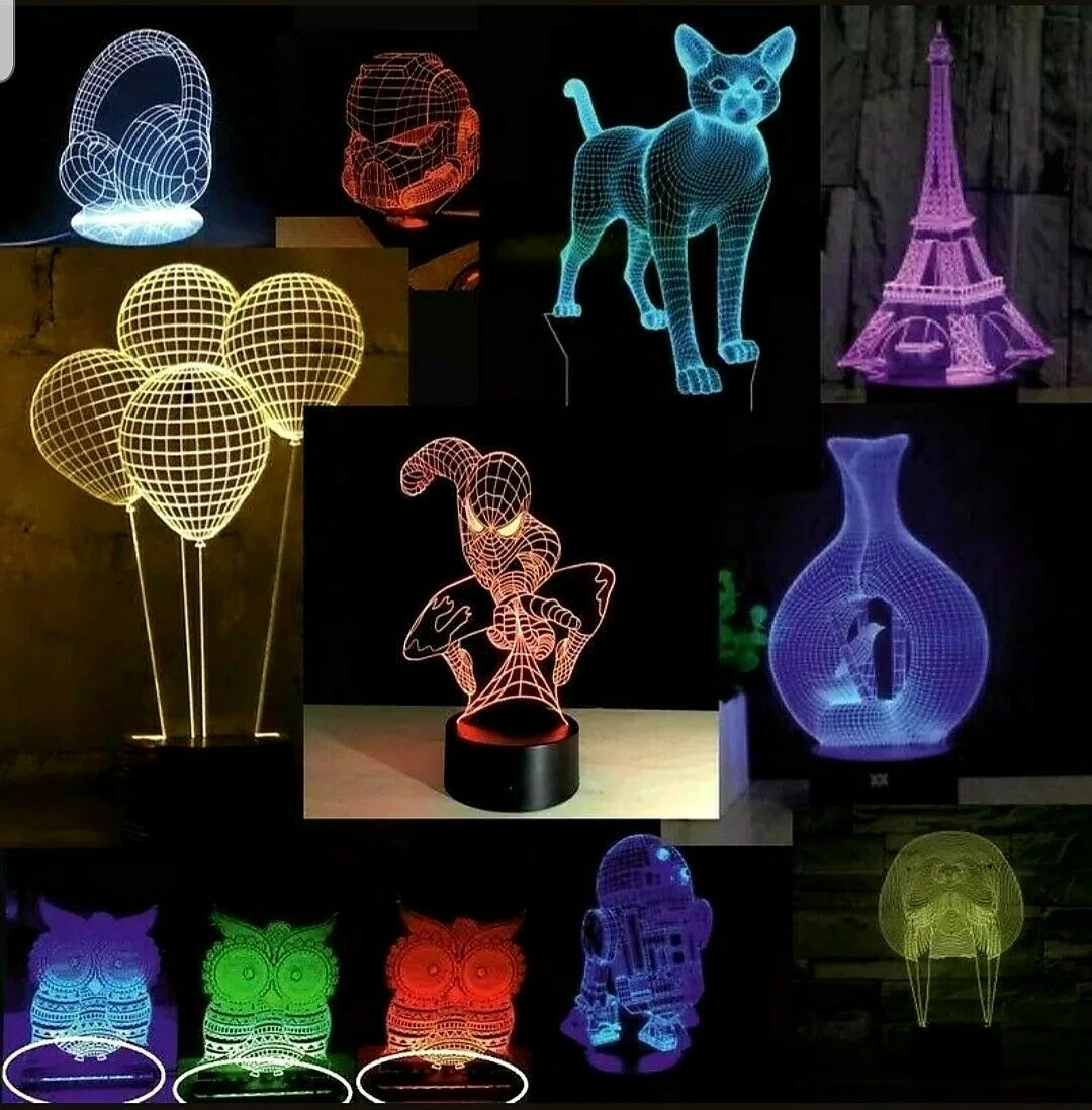 50+ 3D Illusion Acrylic 3D Lamp LED Night Light Vector PDF DXF JPG for CNC Laser Cutting Engraving wood pellet machine