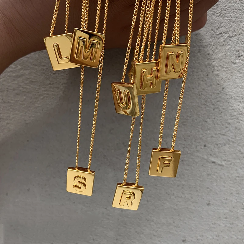 Gold Initial Necklace Stainless Steel Square Letter Pendant Necklaces for  Women Alphabet Name Jewelry - AliExpress