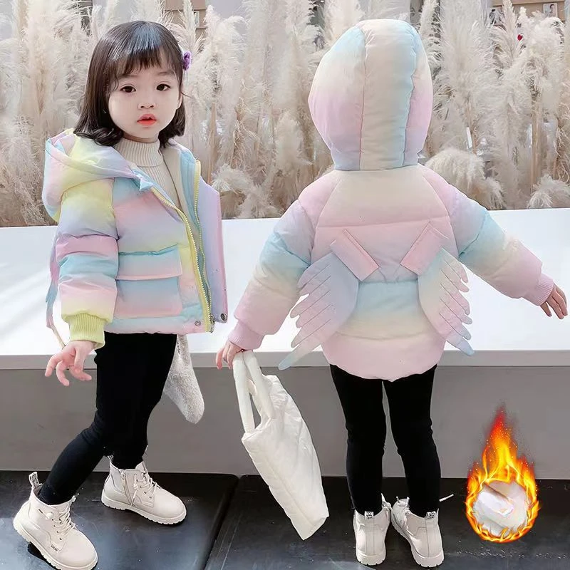 

Girls Clothes Winter Parka Plush Warm Kids Jacket Candy Gradient Cute Wing New Fashion Children Coat Lovely and Sweet Soft