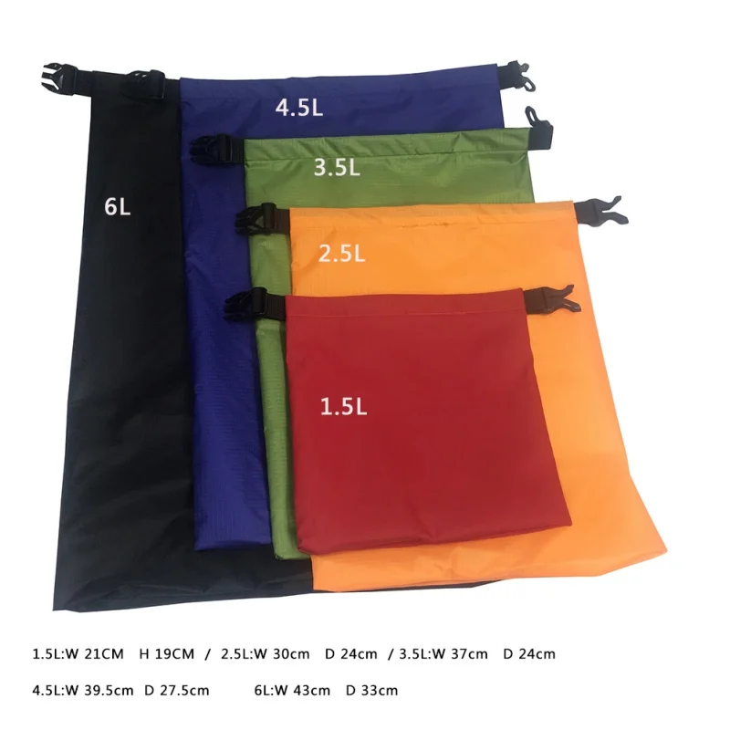 Outdoor impermeável natação saco seco, Dry Sack, Flutuante engrenagem sacos, Rafting acessórios, canoagem, pesca, caiaque, 5 pcs por conjunto