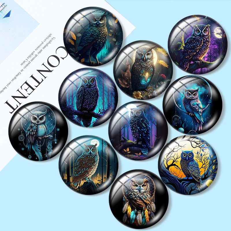 

Dark forest Owl In Night Forrest 10pcs 12mm/18mm/20mm/25mm Round photo glass cabochon demo flat back Makingfindings for jewelry
