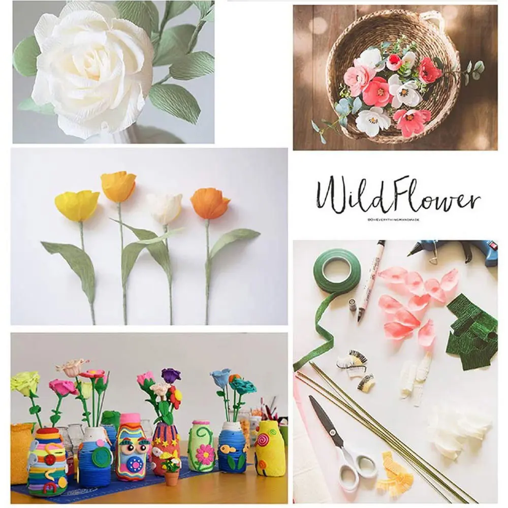 9.8in x 98in 15 Colors Crepe Paper Roll Origami Crinkled Pleated Paper Crafts DIY Flowers Decoration Gift Wrapping Paper Craft