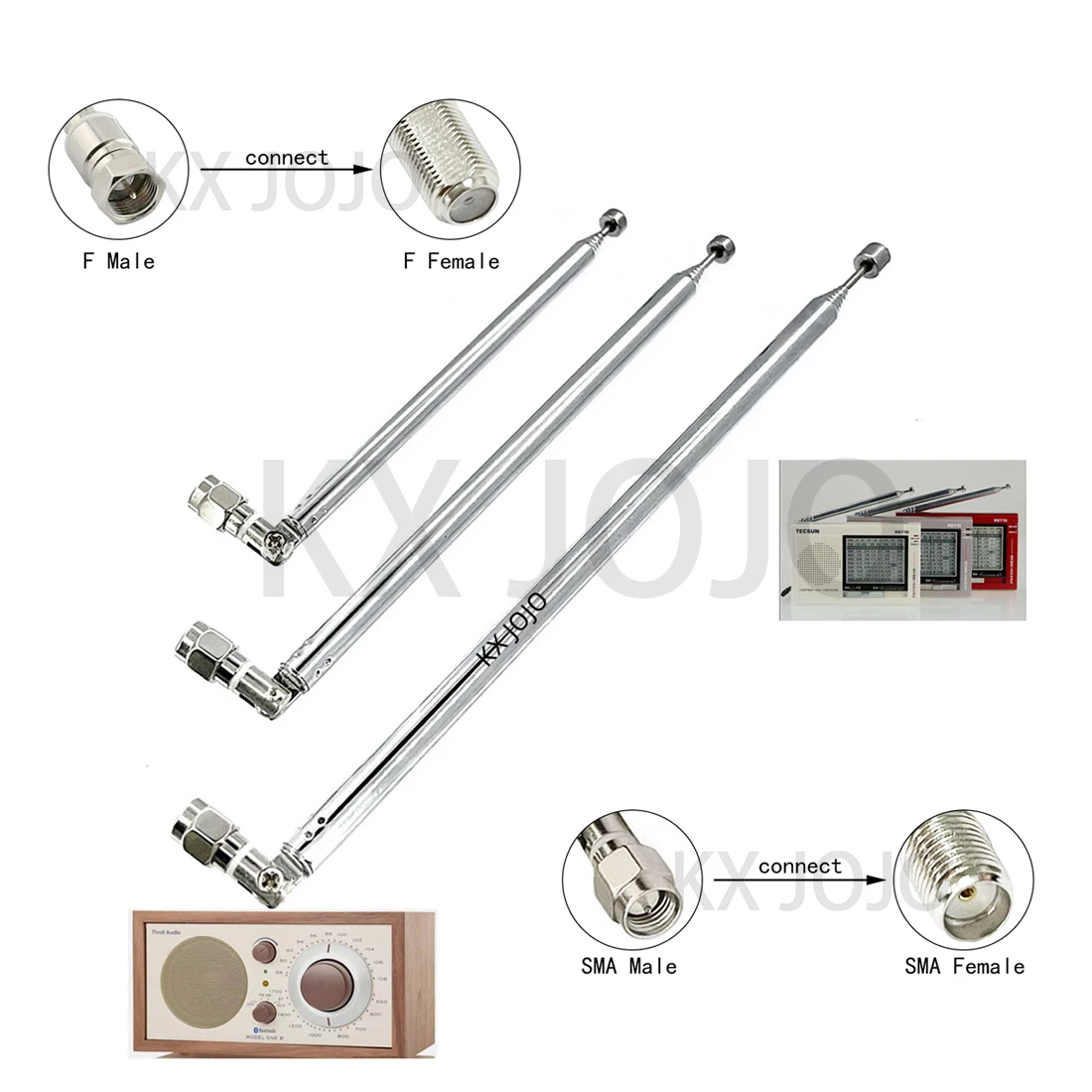 

Replacement Telescopic Antenna 104mm/130mm/140mm/162mm/205mm SMA/F Male Connector for FM Radio Remote Control Aerial 1pc
