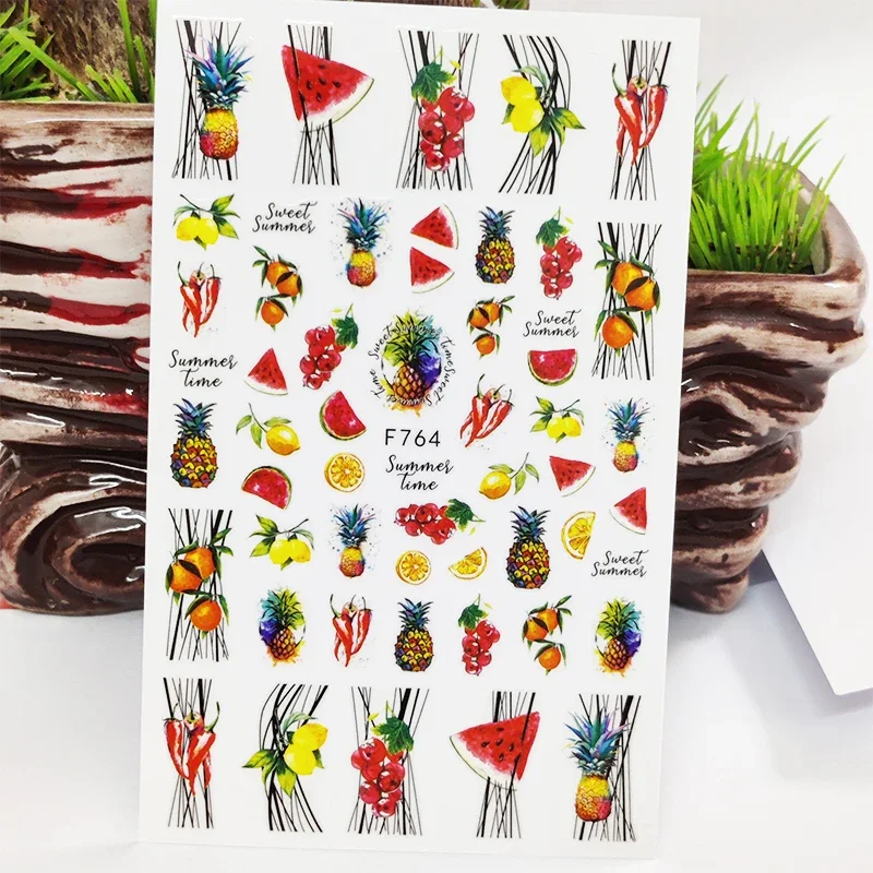 3D Nail Stickers Fruit Cherry Lips Line Lemon Stickers for Nails Self-Adhesive Design Sticker for Manicure Nail Art Decoration