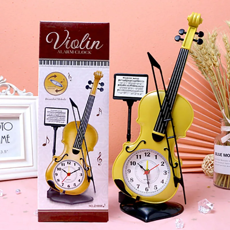 European Classical Violin Model Table Clock, Unique Alarm Clock, Office Supplies, Home Decor Crafts, Children Gifts