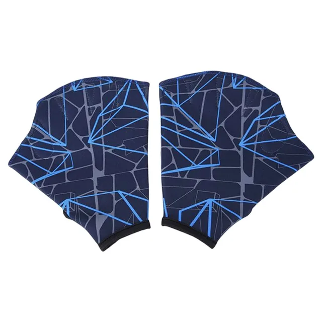 Swimming gloves with webbed fingers for increased propulsion and adjustable elastic for versatile use.