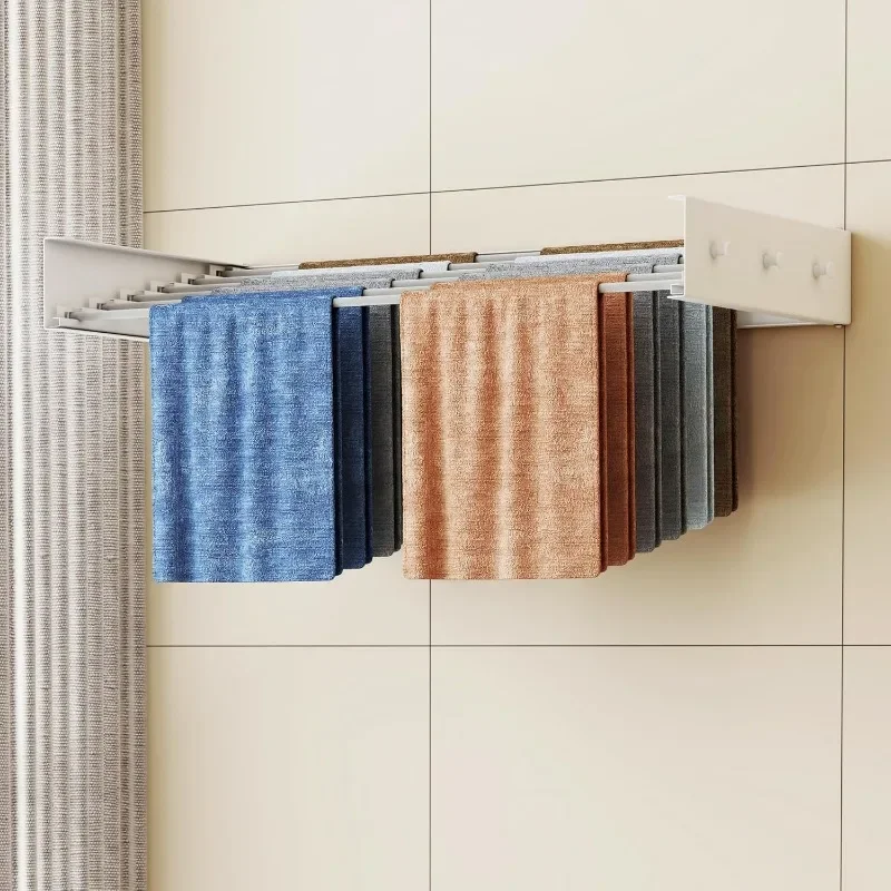 Upgrade Drying Rack Clothing,Clothes Drying Rack Wall Mounted,Laundry Drying Rack Wall Mount,6 Aluminium Poles,with Hooks 4