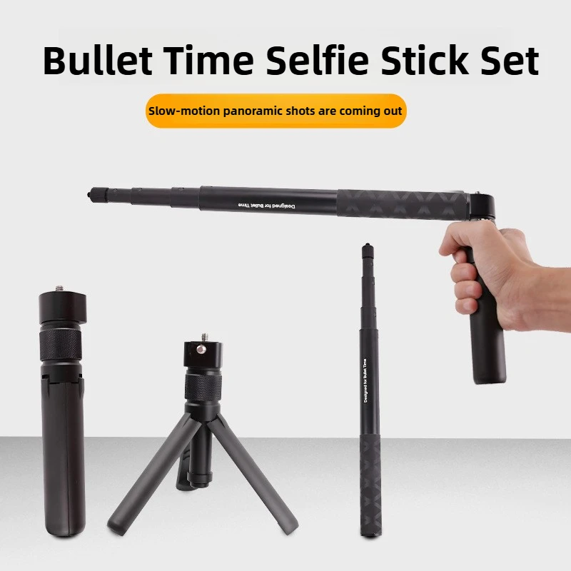Poignée Bullet Time pour caméra d'action, permettant des rotations à 360 degrés, avec dragonne de sécurité.