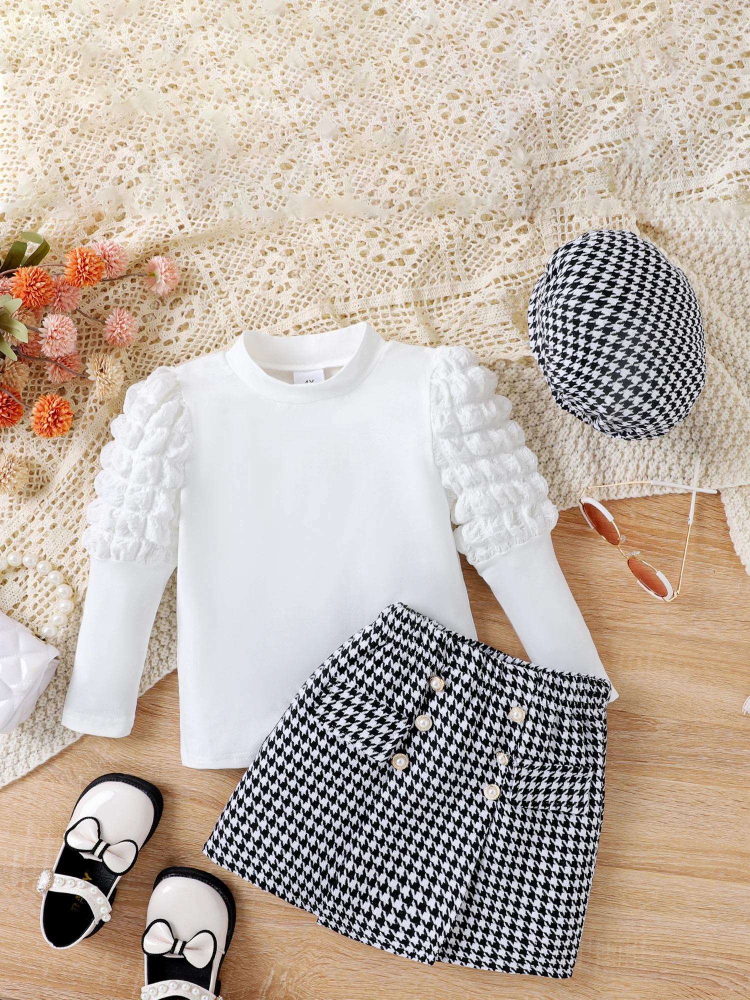 

Baby Girl Winter Outfits Long Sleeve Sweater Plaid Pants Headband 3Pcs Clothing Set