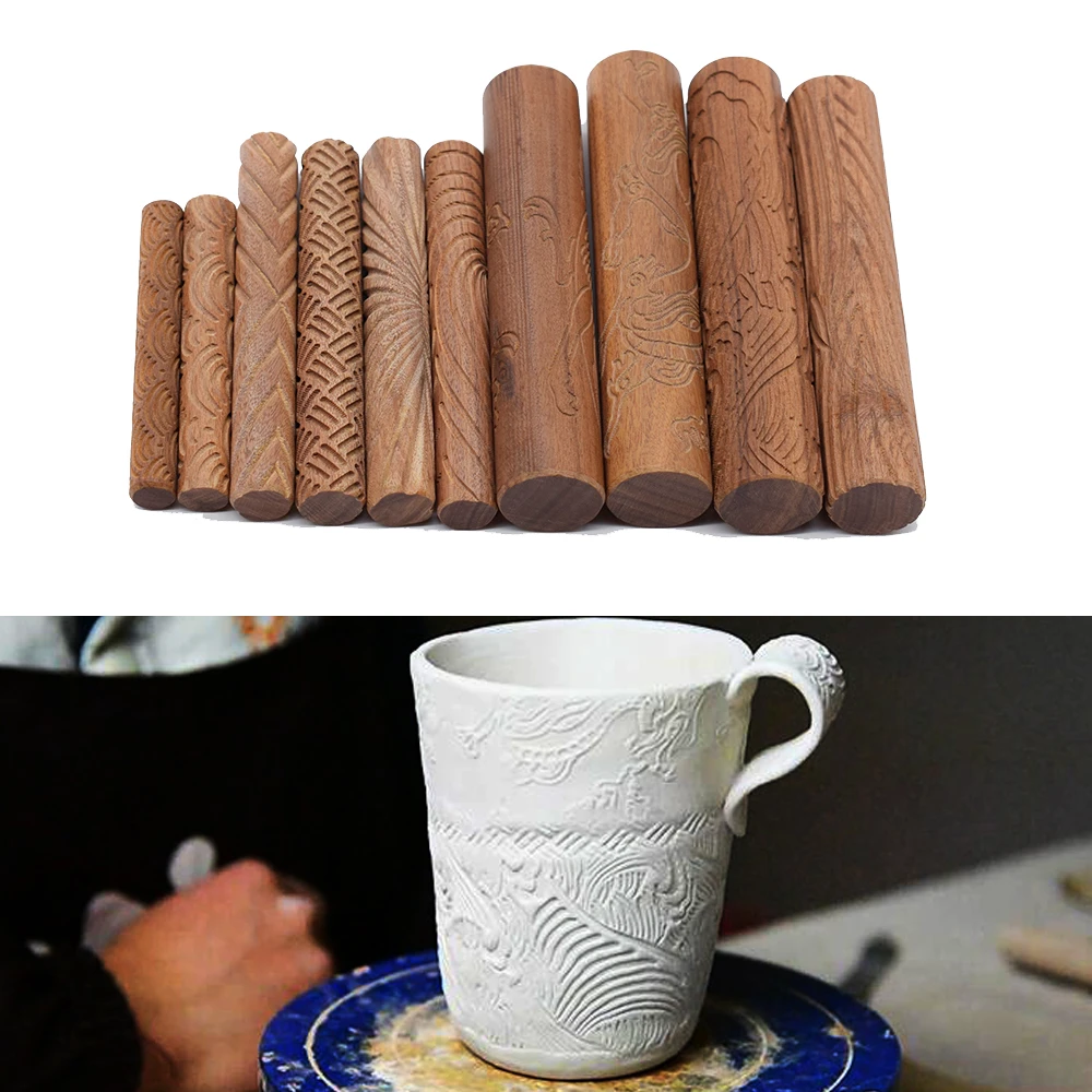 Pottery Tools Wood Clay Texture Rolling Pin Emboss Plaid/cloud/wave