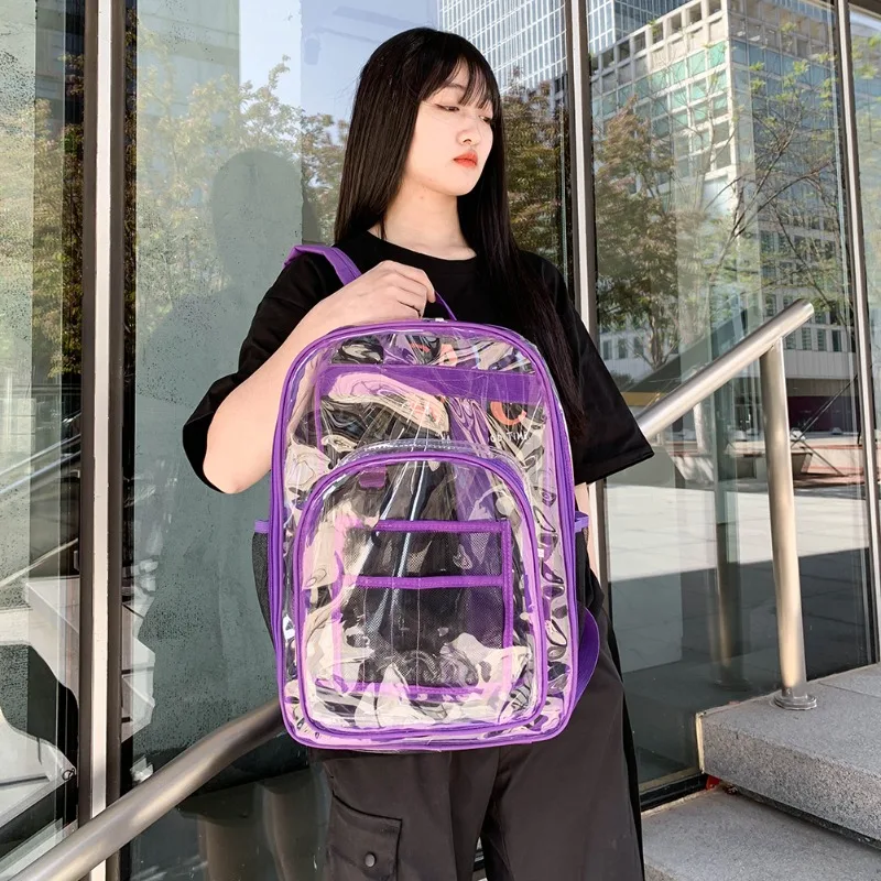 

Large Capacity Waterproof Women Backpack Girls Transparent School Book Bag Female Jelly Shoulder Bags Multi Pockets Travel Bag