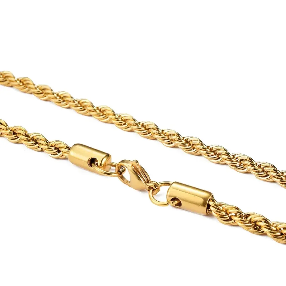Collana Uomo Donna Placcata Oro Collana Uomo Donna Catena Corda In Acciaio Inox Placcato Oro 18K IP – 2 Mm, 16-26 Pollici – Elegante E Resistente Versace Chain - Foto 5