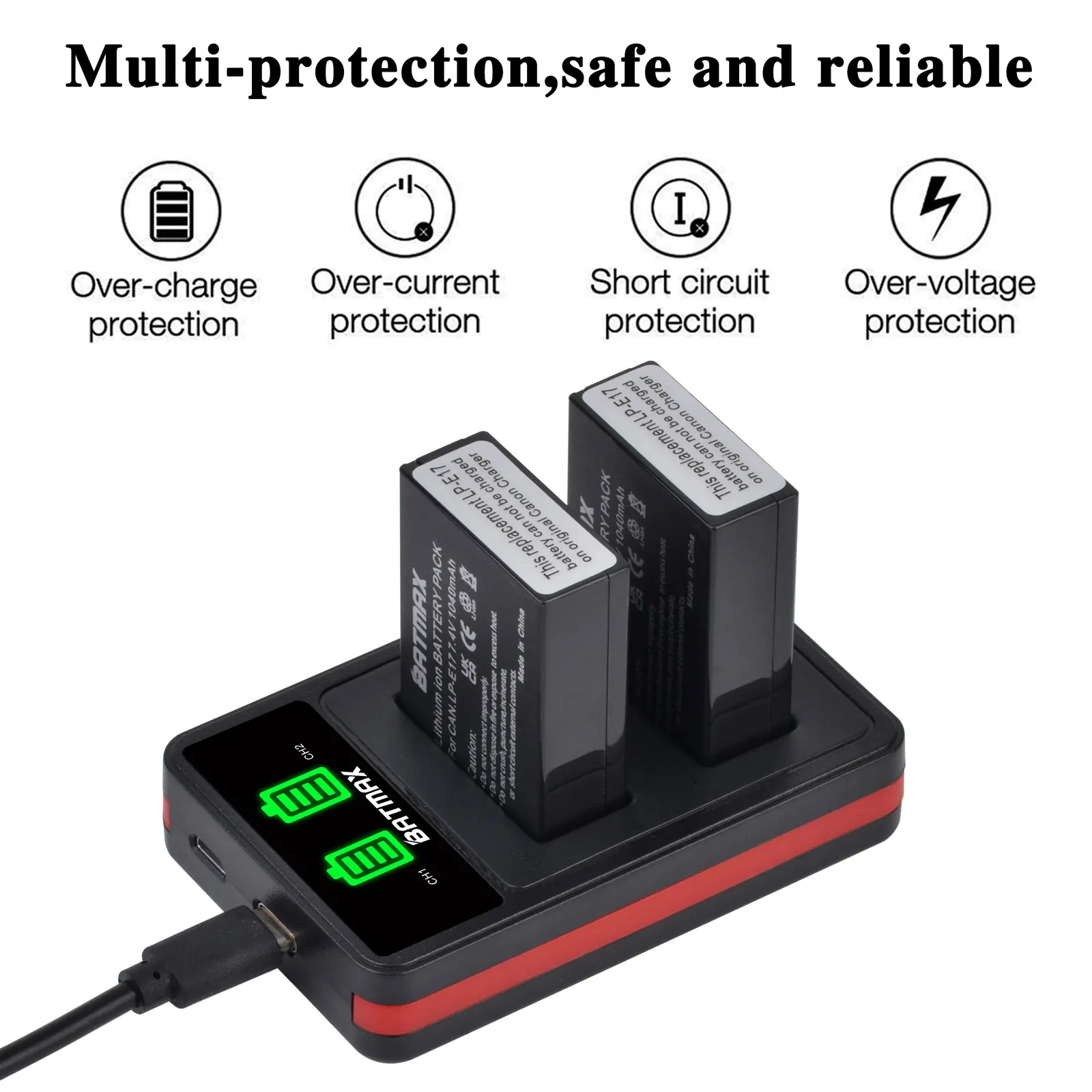 4X LP-E17 LPE17 LP E17 Battery + LED USB Dual Charger with Type C for Canon EOS RP, Rebel SL2, SL3, T6i, T6s, T7i, M3, M5, M6 rechargeable battery camera battery camera battery charger rechargeable battery charger