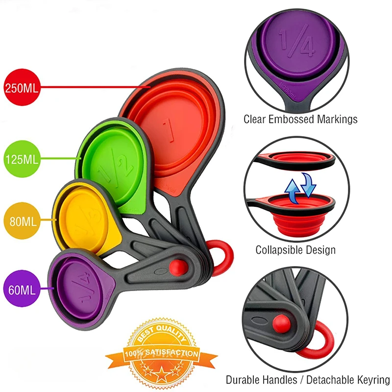 4/8Pcs Silicone Measuring Cup Measuring Spoon Collapsible Baking Measuring Tool Set for Coffee Flour Honey Sugar Baking Spoon