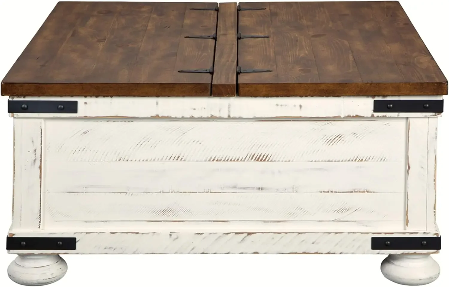 Wystfield Farmhouse Square Storage Coffee Table with Hinged Lift Top, Distressed White 5