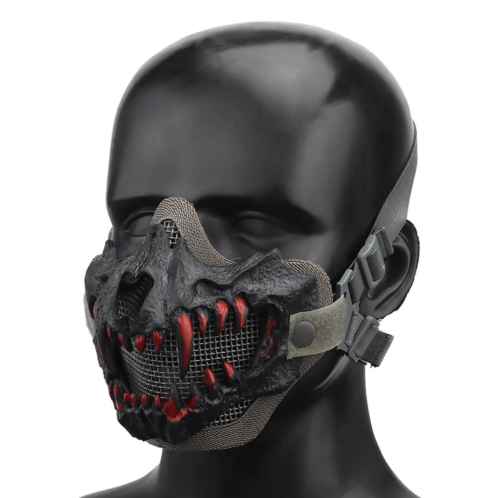 Fangs Cosplay Airsoft Mask Half Face Protective Mask Adjustable Strap Breathable Halloween Horror Party Decoration