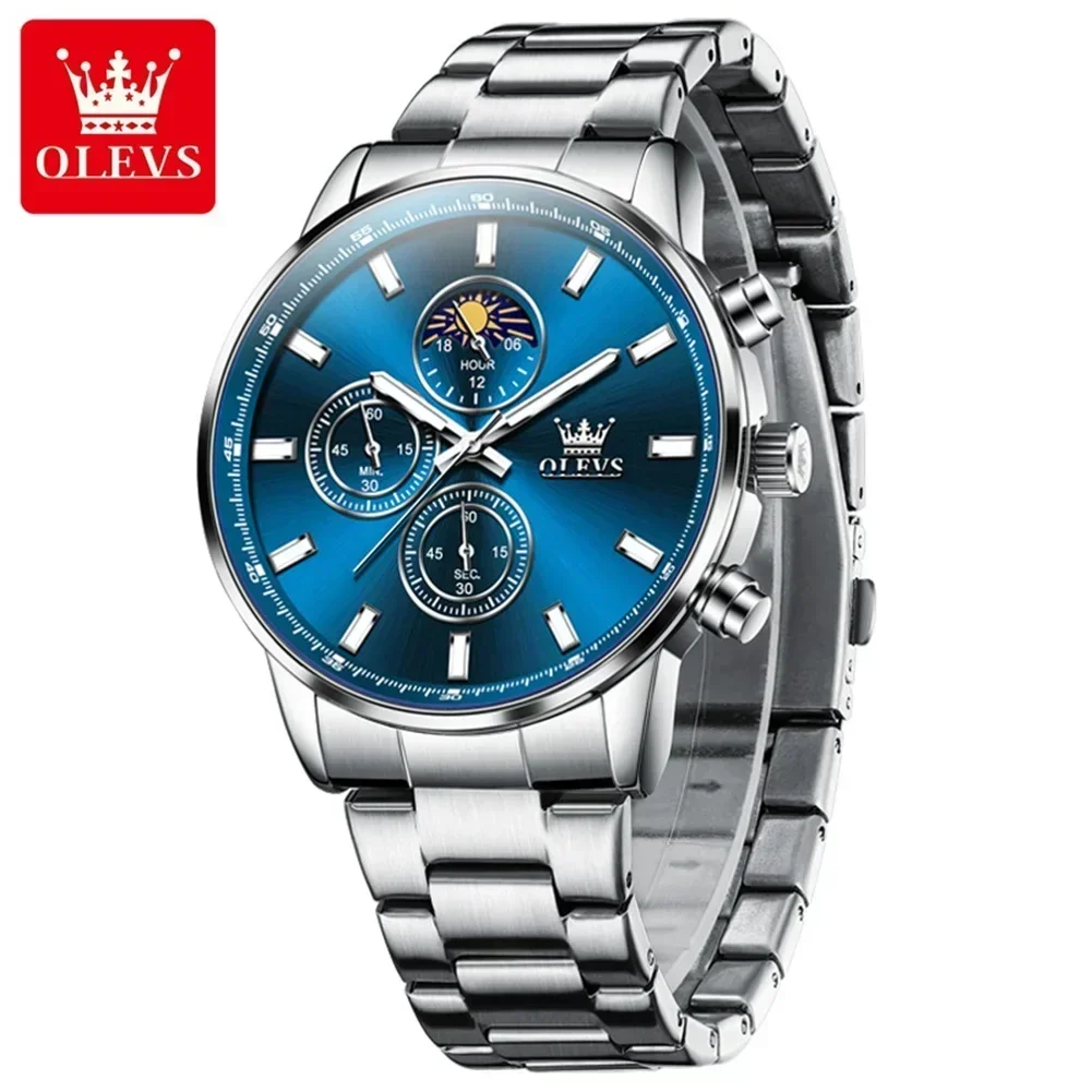 Olevs Orologi Da Uomo Luxury Fashion Trend Cronografo Orologio Da Polso Luminoso Fasi Lunari Orologio Impermeabile Per Uomo Orologio Da Polso Classico